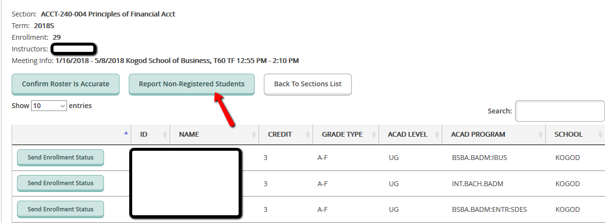 Report Non-registered Students Tab